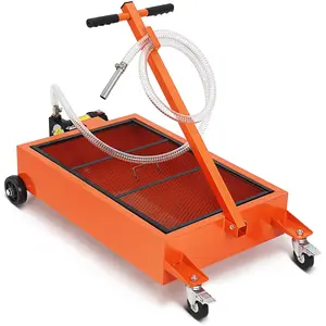 GARVEE 17 Gallon Low Profile Oil Drain Pan with 180W Electric Pump, 8 Ft Hose, T Folding Handle, and Rolling Cart for Trucks, RVs, and Buses