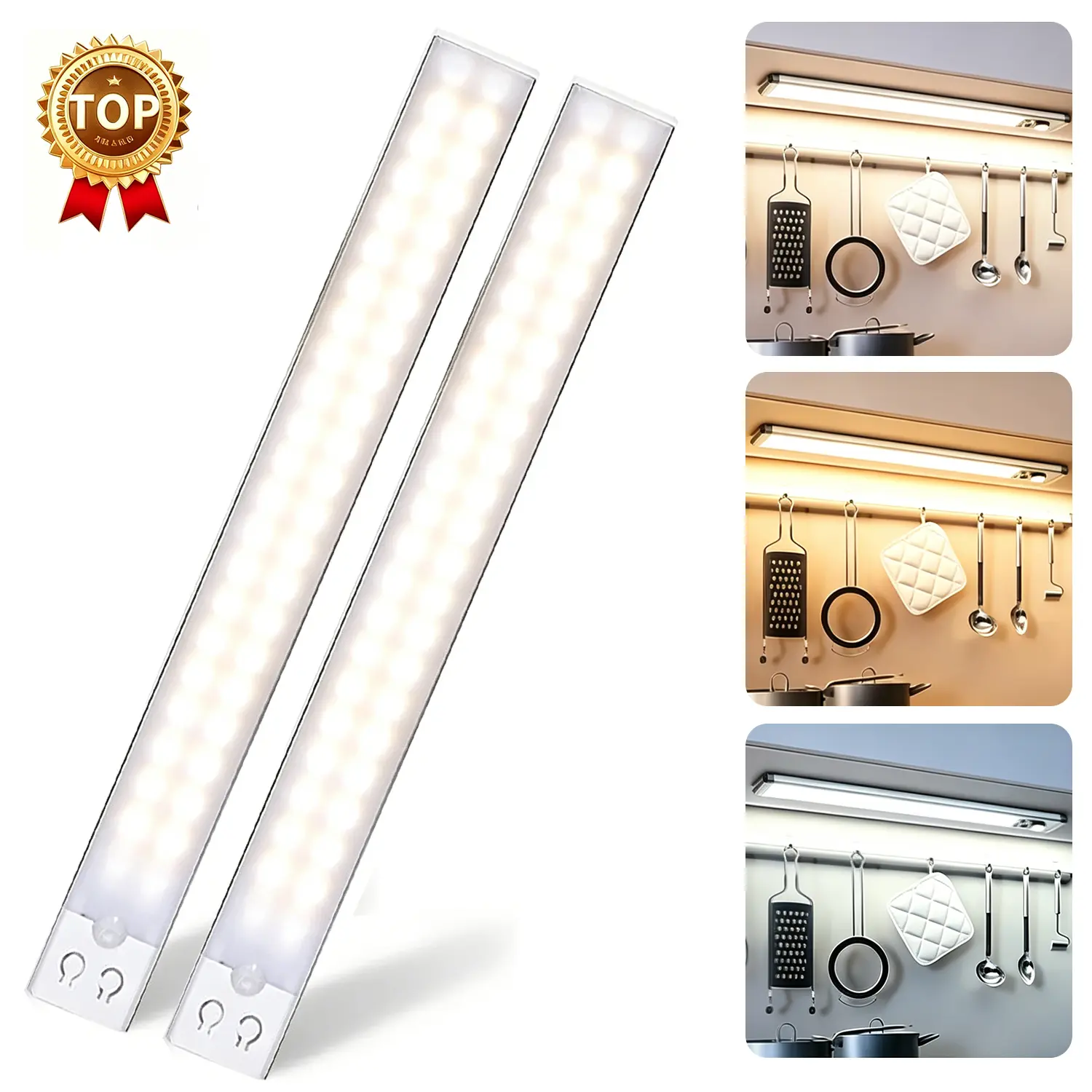 15.7in(40cm)-2 Pack Under Cabinet Light with Motion Sensor USB Rechargeable Battery Operated Magnetic Closet Kitchen Counter LED Strip Auto Shut-Off Eye-Care Gradual Brightness