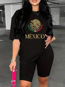 Soft & Comfy T shirt America Cup Mexico Print Casual  Short Sleeve Crew Neck T-shirt, Women's Clothing 0705D 818
