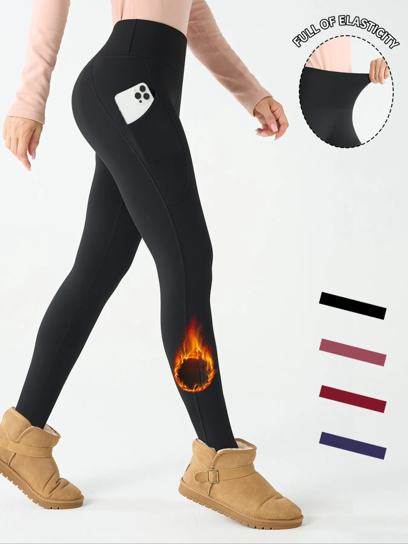 1PC Women's Stretchy High Waist Fleece Lined Yoga Pants with Pockets, Winter Sportswear Ski Leggings, Tight Fit Abdominal Control Bottoms for Fitness Outdoor Activities, Soft and Comfortable