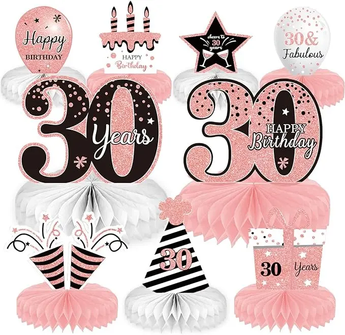 9 Pieces Rose Gold 60th Birthday decorations for Women Pink 60th birthday centerpieces for Tables Decorations Cheers to 60 Years Honeycomb Table Topper Happy 60th Birthday Decorations for Woman Sixty Years Birthday Party