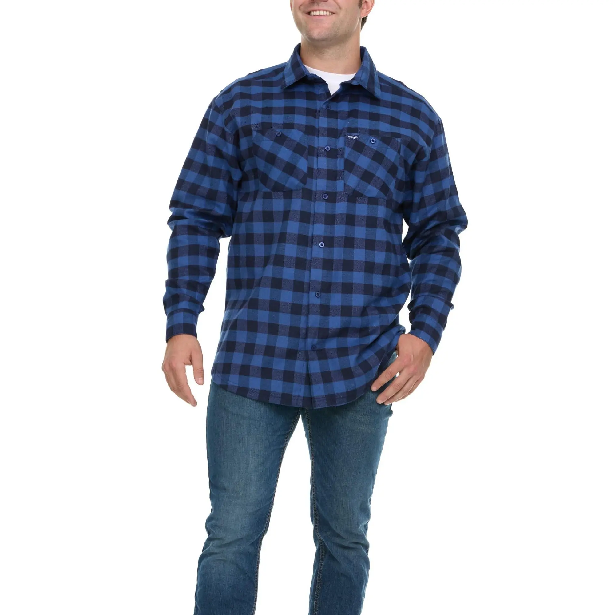 Wrangler Big and Tall Flannel Shirt for Men – Mens Button Down Plaid Shirt Blue