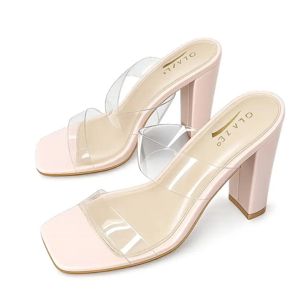 Olanze Transparent Heel Sandals with Clear Straps and Pink Sole for Women's Fashion