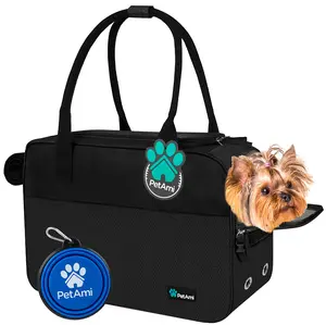PetAmi Dog Purse Carrier for Small Dogs, Airline Approved Soft Sided Pet Carrier with Pockets, Ventilated Dog Carrying Bag for Puppy Cat, Dog Travel Supplies Accessories Bag, Sherpa Bed, Max 12 lbs