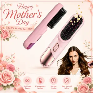 Cordless Straightening Brush for Short Hair, 2026 Upgraded Go Brush Pro Beauty Tool, 30s Fast Heat, 3 Temperature Settings, Ionic Ceramic Care, 2500mAh USB-C Rechargeable Battery Powered Tool for Frizz-Free Styling (Pink)