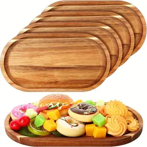 4-piece oval wooden tray, rustic style large display tray, spring decoration, outdoor camping utensils - suitable for kitchen dining, meat, cheese and fruit