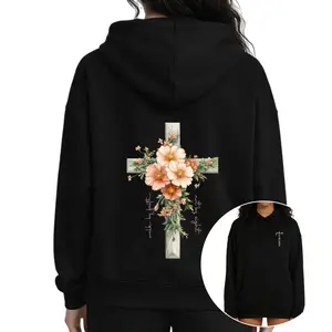 Christian Faith Hoodie for Women – Casual Long Sleeve with Boho Floral Cross Design