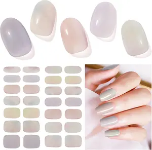Semi Cured Gel Nail Strips, 28 pcs UV Gel Nail Stickers Full Nails Wraps for Women Home DIY Nails Art, UV Light Required(Iridescent Opal)