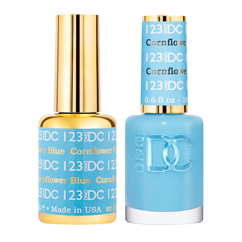 DND DC Duo Color Gel Polish - #123 Cornflower Blue, UV Lamp Required, Convenient Bottle Packaged Gel Nails Polish