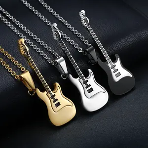 1Pc Punk Hip-hop Style Guitar Necklace, Made of Light Luxury Stainless Steel Material, with A Cool and Stylish Design, Suitable for Men's Daily Wear or Holiday Gifts, Expressing Their Love for Music