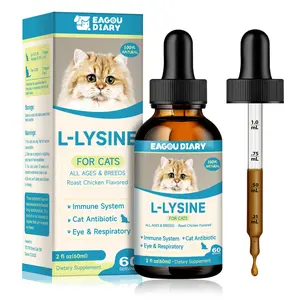 EAGOU DIARY Cat L-Lysine Drops - 2fl oz Roast Chicken Flavor Natural Immune Support Supplement with Colostrum, Taurine for Respiratory Relief, Sneezing, Runny Nose