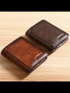 Men's Genuine Leather Wallet RFID Blocking Ultra-Thin Top Layer Cowhide Short Multifunctional ID Credit Card Holder Christmas Gift Leather Cash Wallet