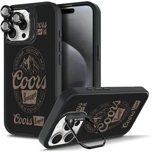 Vintage COORS Letter Pattern Phone Case For iphone 17 16 15 14 13 12 11 PRO PLUS MAX Hard TPU Metal lens frame Film With Bracket Stand Gift Shockproof Protection Anti-Drop Protective Protector Phone Cases Shell Cover Ultra Thin Magnetic Wireless Charging