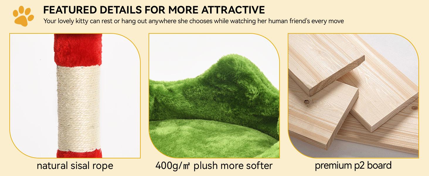 Yitahome Red Green Cat Tree with Cat Teaser Toy, Cat Tower for Indoor Cats with Cat House, Tree Design with Plush Ball for Cats