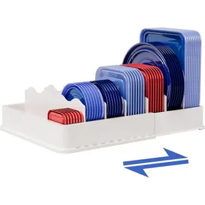 Expandable  Storage Container Lid Organizer, Includes 6 Adjustable Dividers, 30 Preprinted and Blank Writable Labels, White