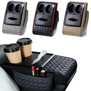 Car Armrest Box Storage Bag, Multifunctional Armrest Box Mat with Cup Holder, Tissue Box, Central Elbow 3inch Thickness Heightening Mat, Car Interior Accessories, Car Console Organizer, Automotive, Car Accessory