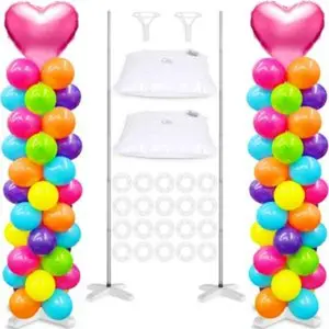 2 sets adjustable balloon column stand kit metal 9 feet balloon stands for floor balloon tower decorations for baby shower graduation birthday wedding party