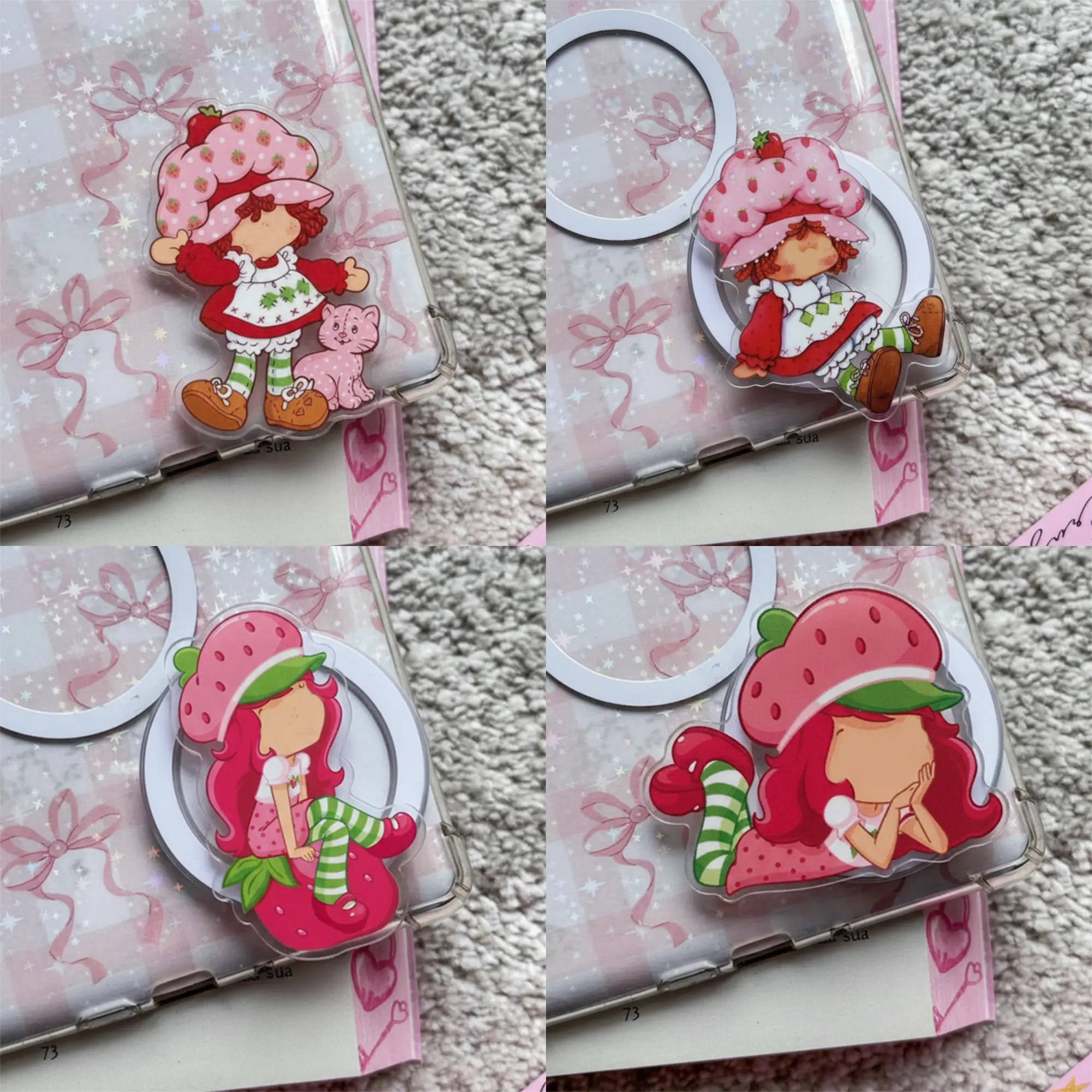 (Same as video) Cute Strawberry Girl 2D Printed MagSafe Phone Grip – Magnetic Pop Socket & Kickstand – Kawaii Aesthetic Gift