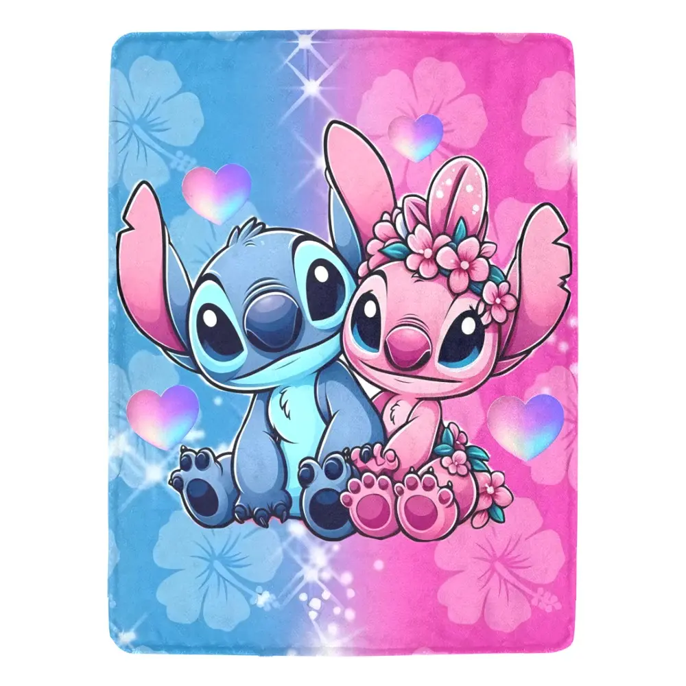 [SummerVibes] DISNEY CLASSIC Stitch & Angel Flannel Blanket Soft Warm Lightweight 40x50 Inches Premium Microfiber Cozy Skin Friendly Perfect Gift for Sofa Bed Office