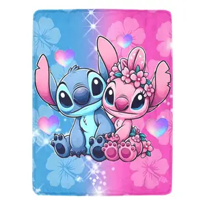 DISNEY CLASSIC Stitch & Angel Flannel Blanket Soft Warm Lightweight 40x50 Inches Premium Microfiber Cozy Skin Friendly Perfect Gift for Sofa Bed Office