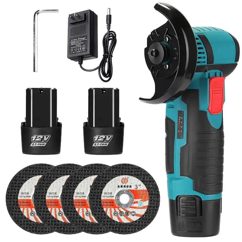12V Cordless Mini Brushless Angle Grinder Kit with 4 Gutting Blades,2 pcs 12V 1300mAh Batteries 19500 RPM/Min, for Cutting Grinding Polishing Electric Heavy Duty Handle Power Tools#summerfinds
