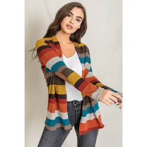 EG fashion Stripe Elbow Patch Cardigan