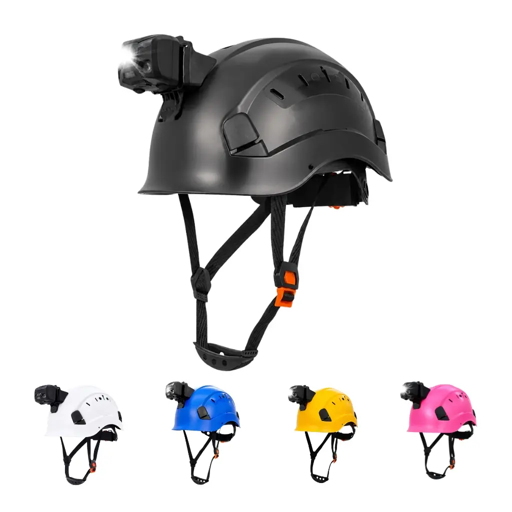 Vented ABS Industrial Safety Helmet with USB‑C Rechargeable Motion Sensor Headlamp, Adjustable 6‑Point Suspension Work Hard Hat with Detachable Sweatband & Y‑Shape Chin Strap for Construction Site High‑Altitude Work