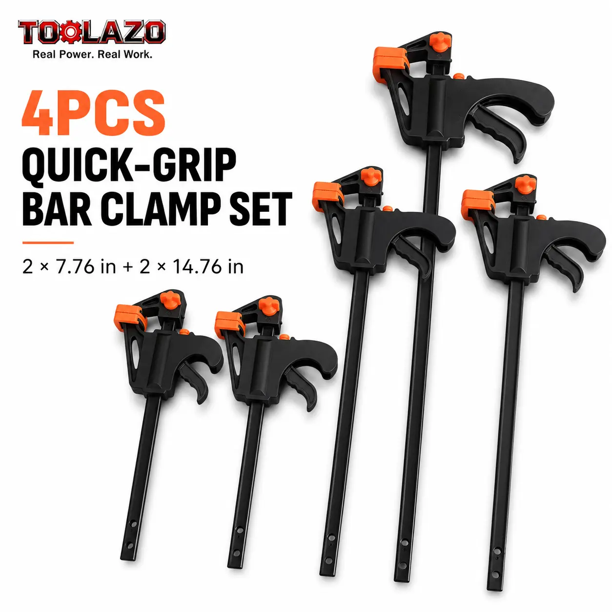 4-Piece Quick-Grip Bar Clamp Set - 1-Handed Ratcheting Clamps with 2 x 7.76 in & 2 x 14.76 in Bars, Quick-Release Trigger for Woodworking, Wood Gluing, DIY Projects coolant hose clamp removal tool square