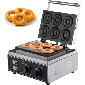 TikTokShopBlackFridayVEVOR 110V Commercial Waffle Donut Machine 6 Holes Double-Sided Heating 50-300 ℃ , Electric Doughnut Maker 1550W, Non-stick Donut MakerTeflon-Coating for Professional Kitchen (Depth:0.55",Dia:2.95")