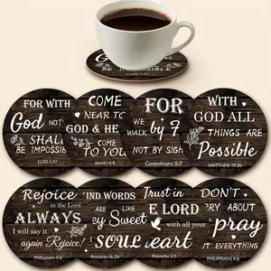8-piece set of Bible scripture coasters, vintage Christian coasters with birds and leaves, kitchen table insulation mat set, essential for holiday gatherings, for offices, homes, and various occasions, an inspirational gift for believers, Wooden Coasters