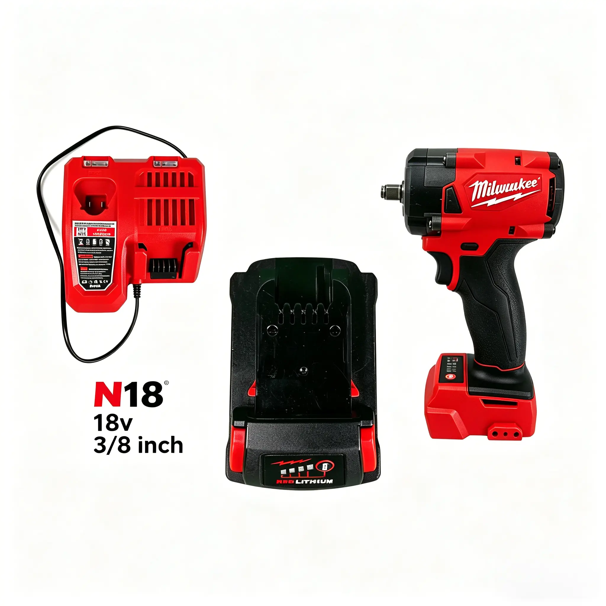 Milwaukee 3/8 Inch Compact Cordless Impact Wrench With Hard Storage Case And Socket Adapters For Auto Repair Mechanical Workshop Equipment Disassembly And Assembly Brushless Motor Lightweight Narrow Space Operation Handheld Power Fastening Tool Set
