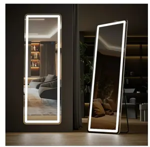 60"x16" LED Full Length Mirror with Aluminum Frame and Polished Glass for Bedroom