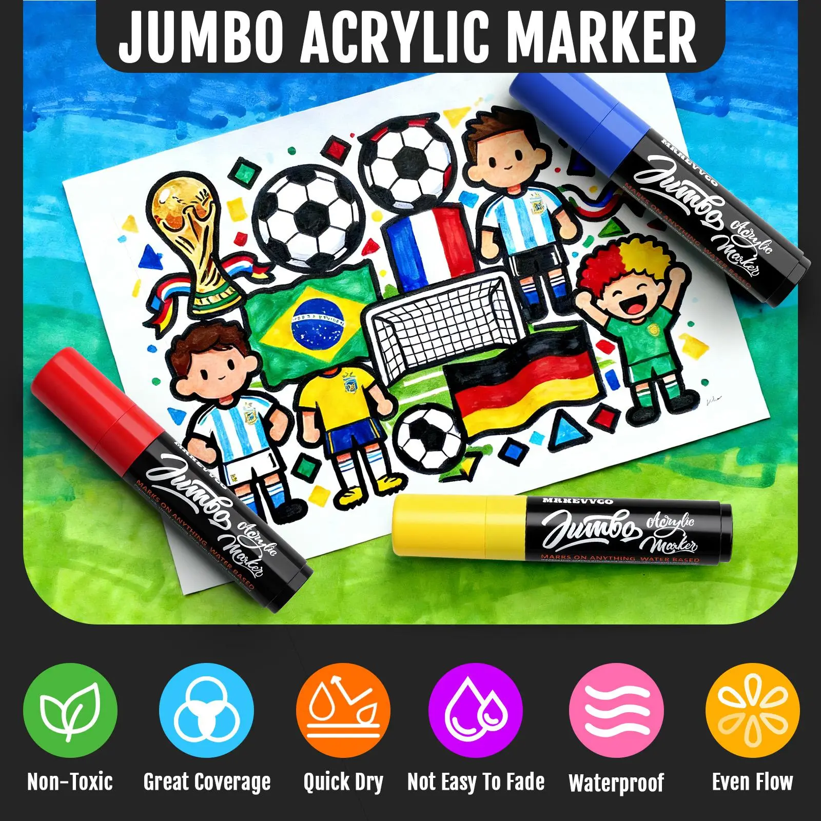MRNEVVCO Back To School Shopping Giant Markers: Extra-long-lasting, 12 & Colors, 3-in-1 writing modes—for doodling, art, creativity, and painting.