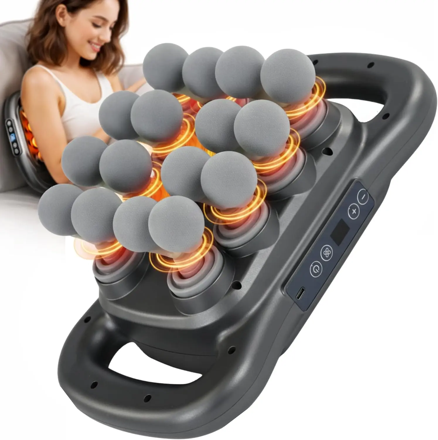 16-Head Deep Tissue Body Massager with Heat, 3 Modes & 30 Intensities, Multi-Head Back Massager for Full Body Relief, Quiet Percussion Massager for Back, Neck, Legs, Waist,2600mAh Battery Healthcare Healthcare Tool
