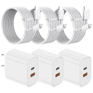 [iPhone Fast Wall Charging Set] 1/2/3/4 Piece Pack 20W + 18W Fast Charging Set (Includes 3m USB-C to Lightning Cable) - Compatible with iPhone 14/13/12/11/Pro/Pro Max, Older iPhone Chargers