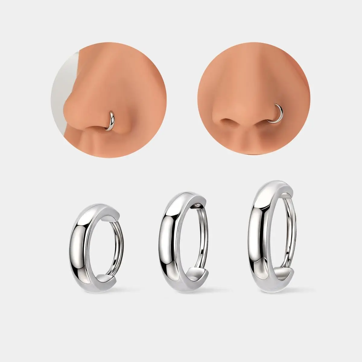 OUFER BODY JEWELRY 20G Non Tarnish Stainless Steel Plain Chunky Fake Gauge Hinged Segment Nose Piercing Ring, Stylish Body Jewelry Accessory, Non Tarnish Jewelry