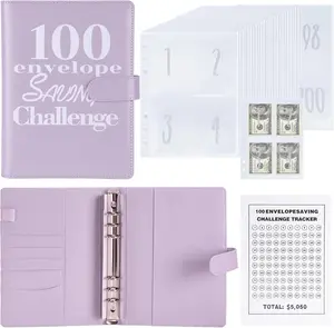 100 Envelopes  Saving Binder A5 Savings Challenge Book (A5 Full Purple)