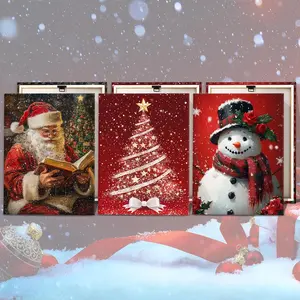 Christmas Themed Wooden Framed Canvas Painting, 3 Counts/set Beautiful Christmas Tree & Snowman Pattern Wall Art, Wall Decor for Home Living Room