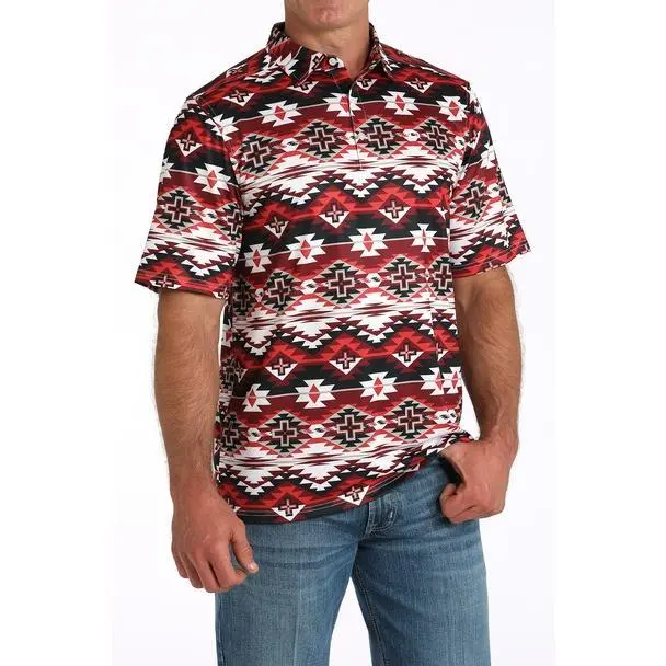 CINCH ARENAFLEX RED BLACK AZTEC polo - MENS POLO, Polo Shirt For Men, Ideal Gift For Him