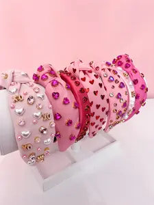Brittyland Valentine XO & Heart Headbands Collection Slim & Top Knot Styles Pink Sparkly Limited Seasonal Edition with Heart Crystals & XO Accents