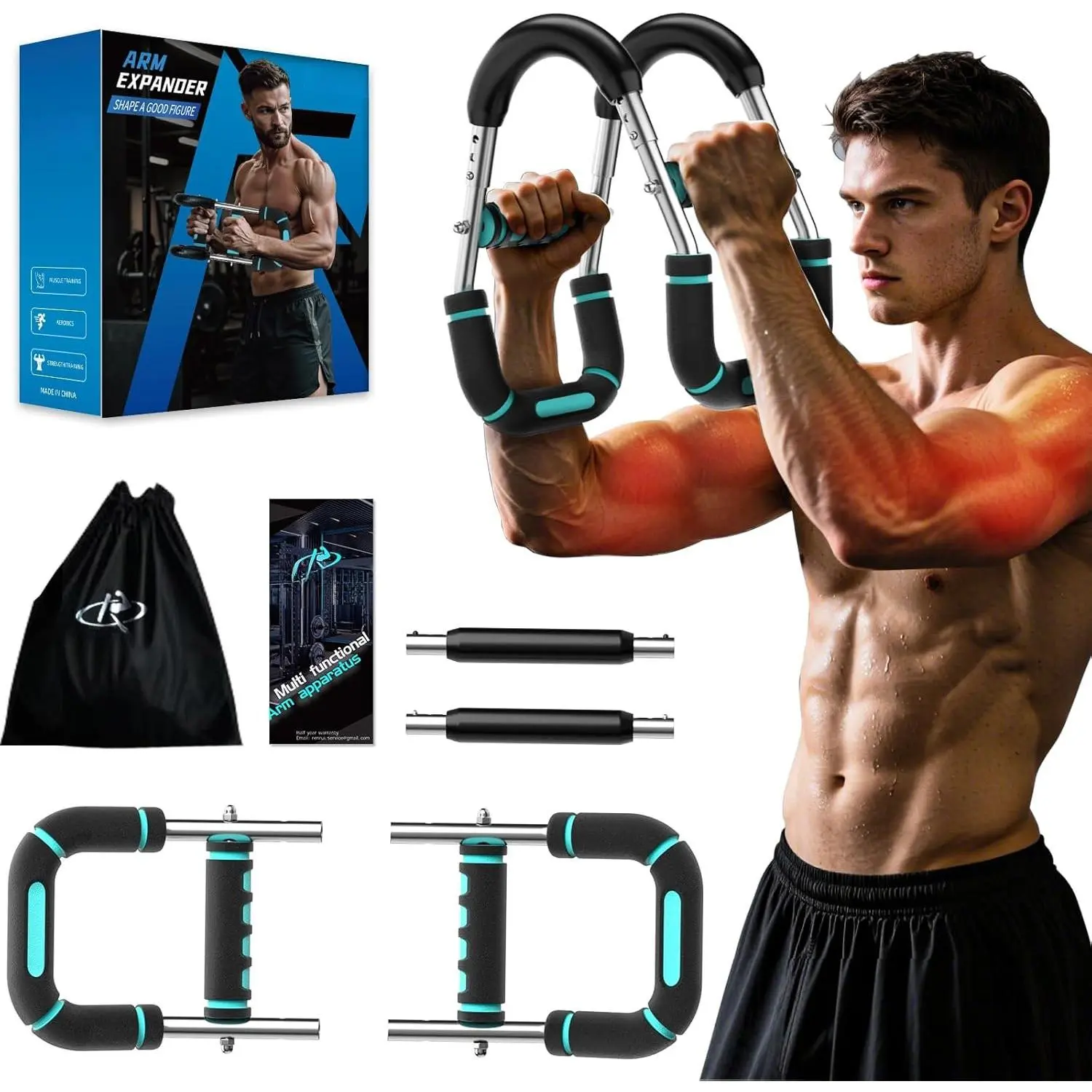 Twister Arm Trainer, Chest Workout Equipment for Men & Women Adjustable 5 Resistance Levels (40-130 lbs),   Gym Strength Trainer with Anti-Slip Handles & Carry Bag