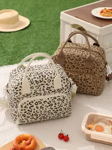 1pc Portable Cherry Corduroy Insulated Lunch Bag,Corduroy Lunch Tote, Star & Leopard-Print Lunch Box,Reusable With Adjustable Shoulder Strap, Adjustable Straps, Large CapacityCooler Bag Waterproof Thermal, Thickened For Students,Work