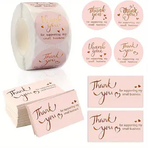 1roll/50pcs Thank You For Supporting My Small Business Cards And Adhesive Stickers  Pink Golden Foil Thank You Cards For Retail Store Package Insert Envelope Seals Business Owner Sellers