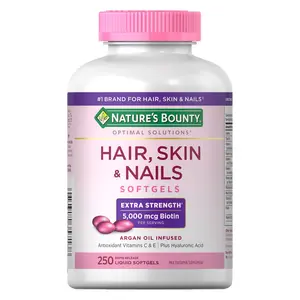 Nature's Bounty Hair, Skin and Nails Extra Strenght with Argan Oil Infused, Hyaluronic Acid, Antioxidant Vitamin C & E, Biotin 5000 mcg per serving, 250 Softgels Skin & Nails Gummies Hair Skin & Nails Gummies