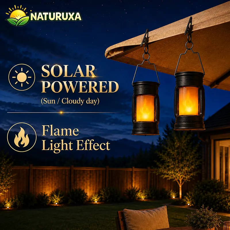 Naturuxa 2/4 Solar Flame Lamp Light – Flickering Fire Effect, Monocrystalline Panel, 10-12Hrs Runtime, IP65 Waterproof, Clip-On Design for Patio, Deck, Camping, halloween decorations