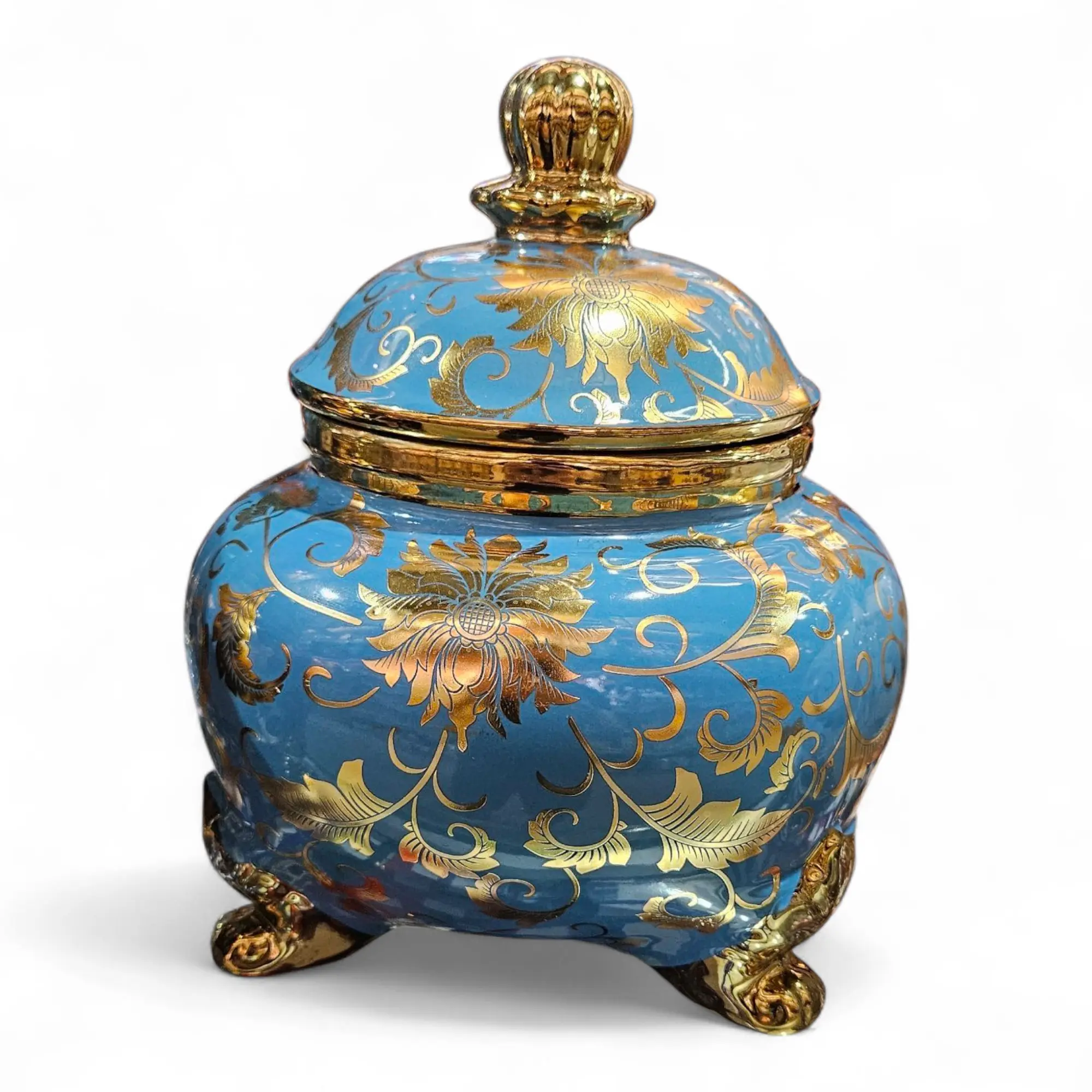 10-in Traditional Round Heatproof Porcelain Canister for Orishas – Handcrafted Religious Jar with Lid, Decorative Ceramic Bottle for Santeria Altar & Spiritual Use