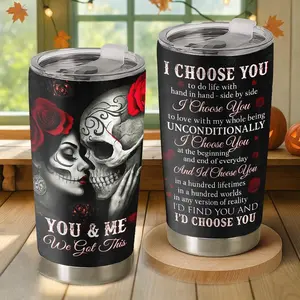 Skull Couple 20oz Tumbler Gothic Romantic Gifts for Husband Wife Boyfriend Girlfriend Anniversary Travel Coffee Mug I Choose You Unique Birthday Presents