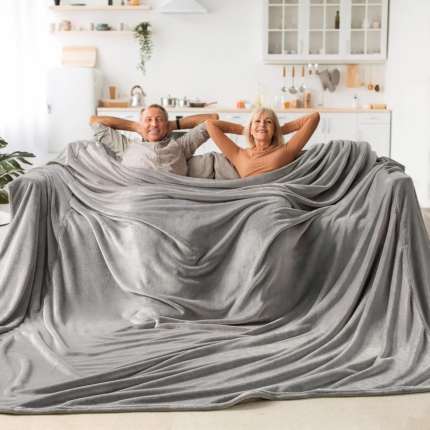 Moli Plain Big Fleece Blanket - 120in x 120in (10ft x 10ft), Super Soft Home Accessory for Bed, Camping, Cozy Setup, Warm Aesthetic Oversized King Blanket for Whole Family, Grey