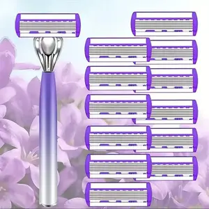 Razor Set with Handle, Includes Replaceable Stainless Steel Blades (12/24/36/48), 6-Layer Blade Ensures Sharpness & Smooth Shaving Shaving Razors