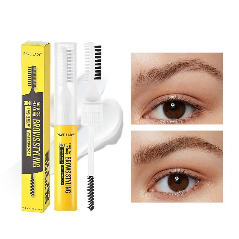 3-In-1 Eyebrow Spiking Styling Glue with Dual-End Brow Brush & Comb, 12H Long-Lasting Waterproof Sweatproof Eyebrow Setting Adhesive for Beginners, Creates Natural Wild Feathered 3D Brows